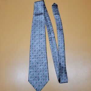 David Taylor Mens Silk Blend Geometric Pattern Necktie Gray Teal Red